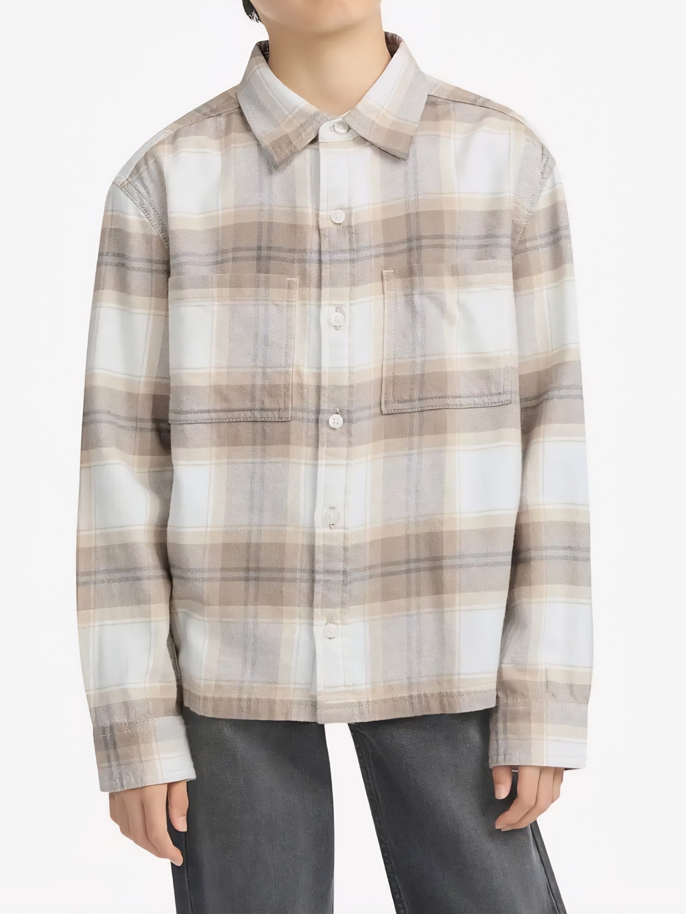 abercrombie kids Beige & White Plaid Flannel Shirt - Size 17/18